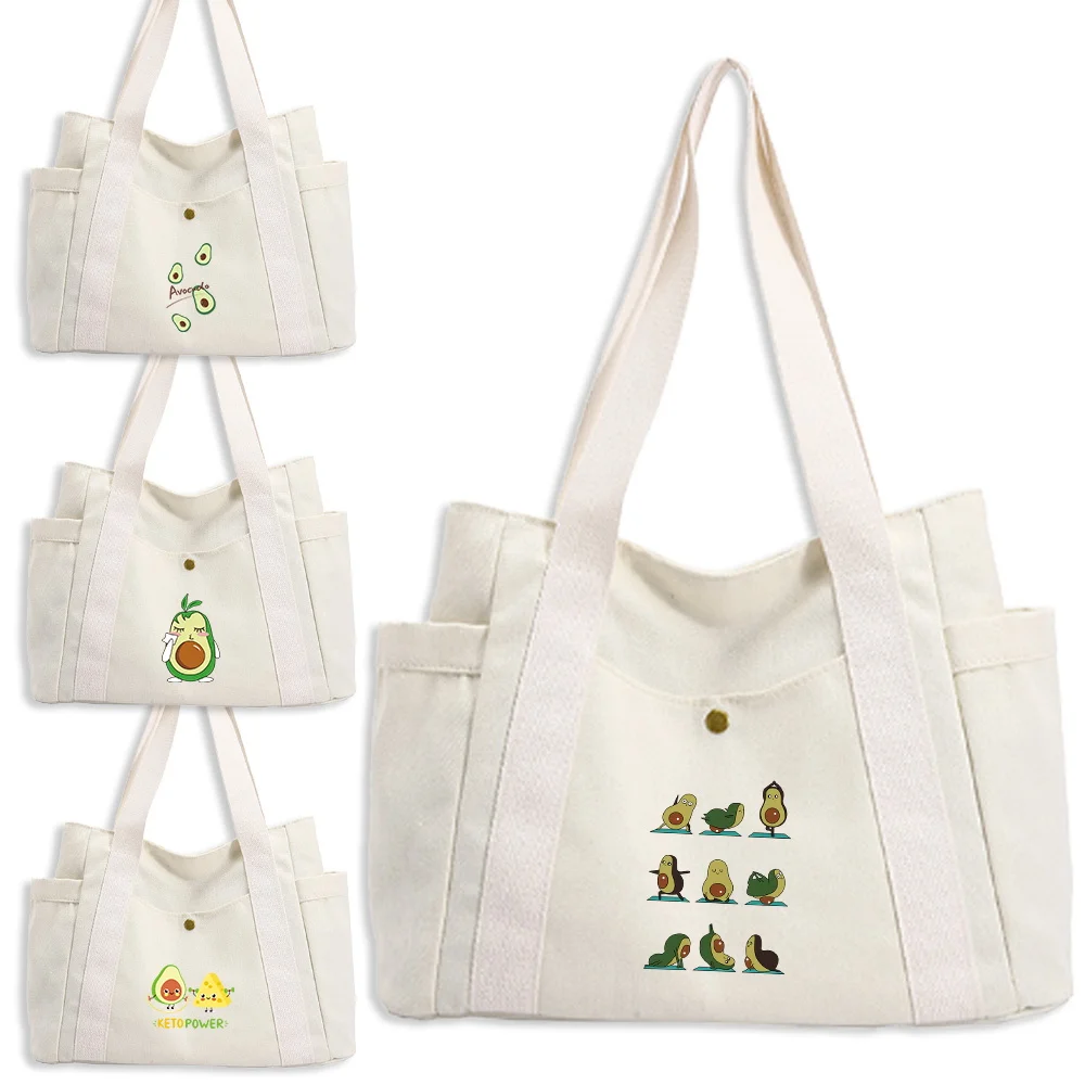 

New Minimalist Off White Shoulder Tote Avocado Pattern with Smooth Fabric and Side Pockets Ideal for Carrying Daily Essentials