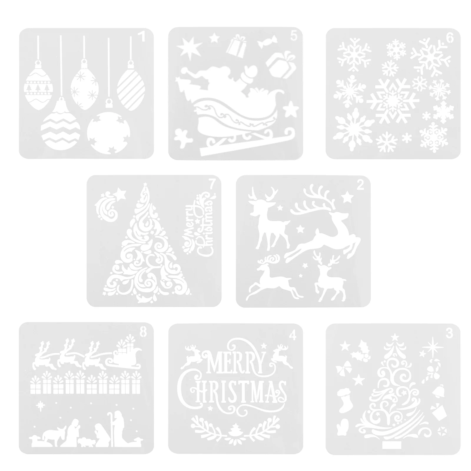 8 Pcs Hollow Christmas Painting Stencils Child Decorative Drawing Template Plastic Xmas