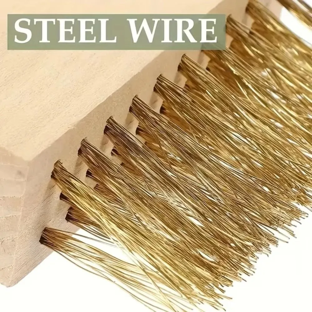 Solid Wood Handle Weeding Brush Steel Wire Bristles Long Handle Weed Remover 100mm Length Ergonomic Handle Ground Scrubber