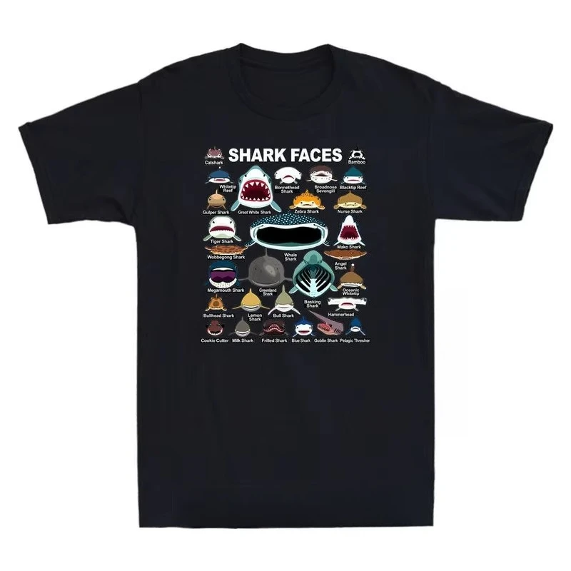 

2025 Men's T-Shirt Gothic Print Tshirt Men Harajuku Streetwear Top Shark Faces Classic Shirt Funny Sharks Marine Life Lover Gift