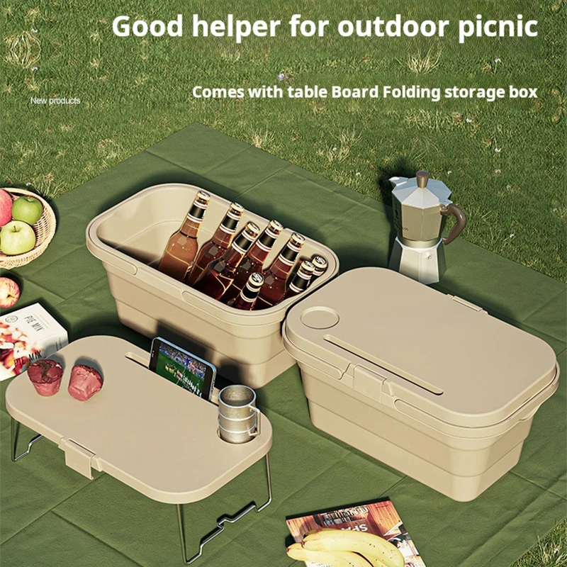 Outdoor Picnic Basket With Table Board Foldable Multifunctional Large Capacity Carrying Basket Storage Supplies