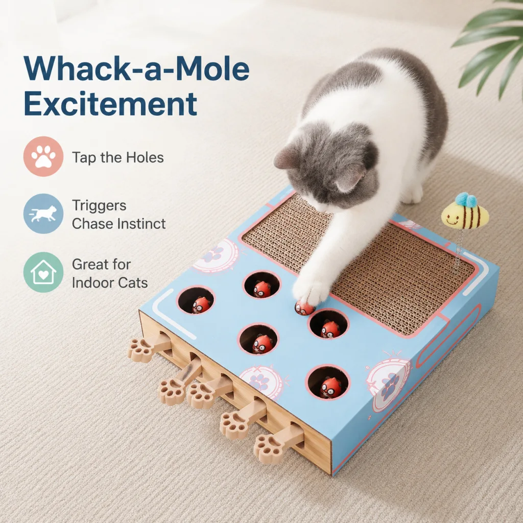 Hot Selling Whack A Mole Toy Corrugated Paper Claw Grinding Board Self Entertainment Interactive Teasing Cat