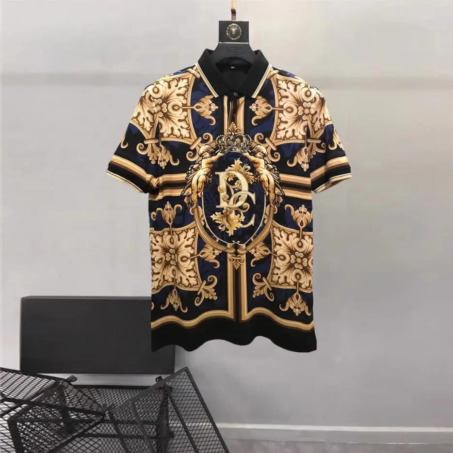 

European and American men's 2023 summer new lapel Short sleeve Palace vintage print fashion T-shirt