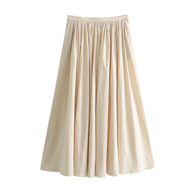 YENKYE New 2024 Women Solid Pleats High Waist Side Zipper Midi Skirt Female Holiday Casual Skirts