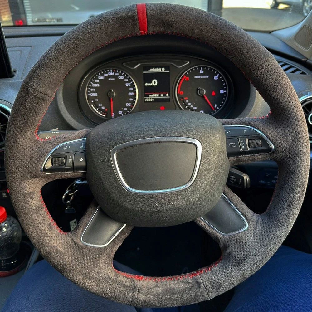 Tampa do envoltório do volante do carro, Couro de camurça preta antiderrapante, Trança de volante original para Audi A6 C7 A3 A4 Q3 Q5 Q7 A8 S8