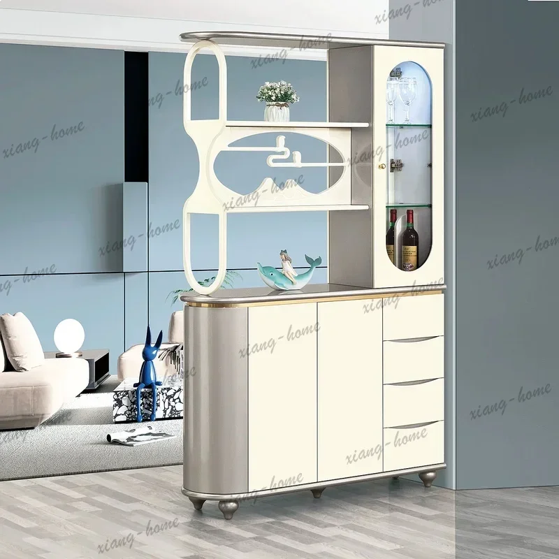 YJ Modern Entryway Shoe Cabinet Sideboard Room Divider Double Screen Storage Shelf Wine Rack Italian Style
