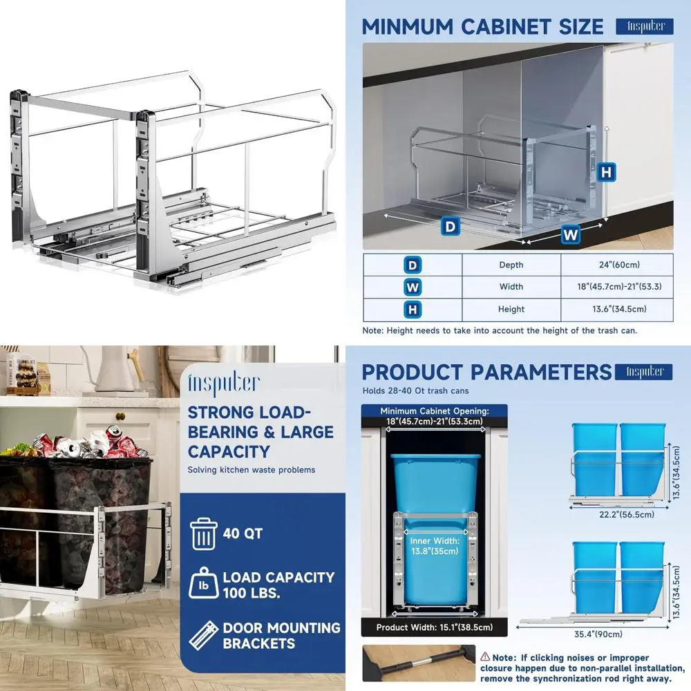 

Heavy-Duty Kitchen Trash Can with Push-to-Open Slides, Under-Sink Garbage Can Kit for Easy Waste Disposal