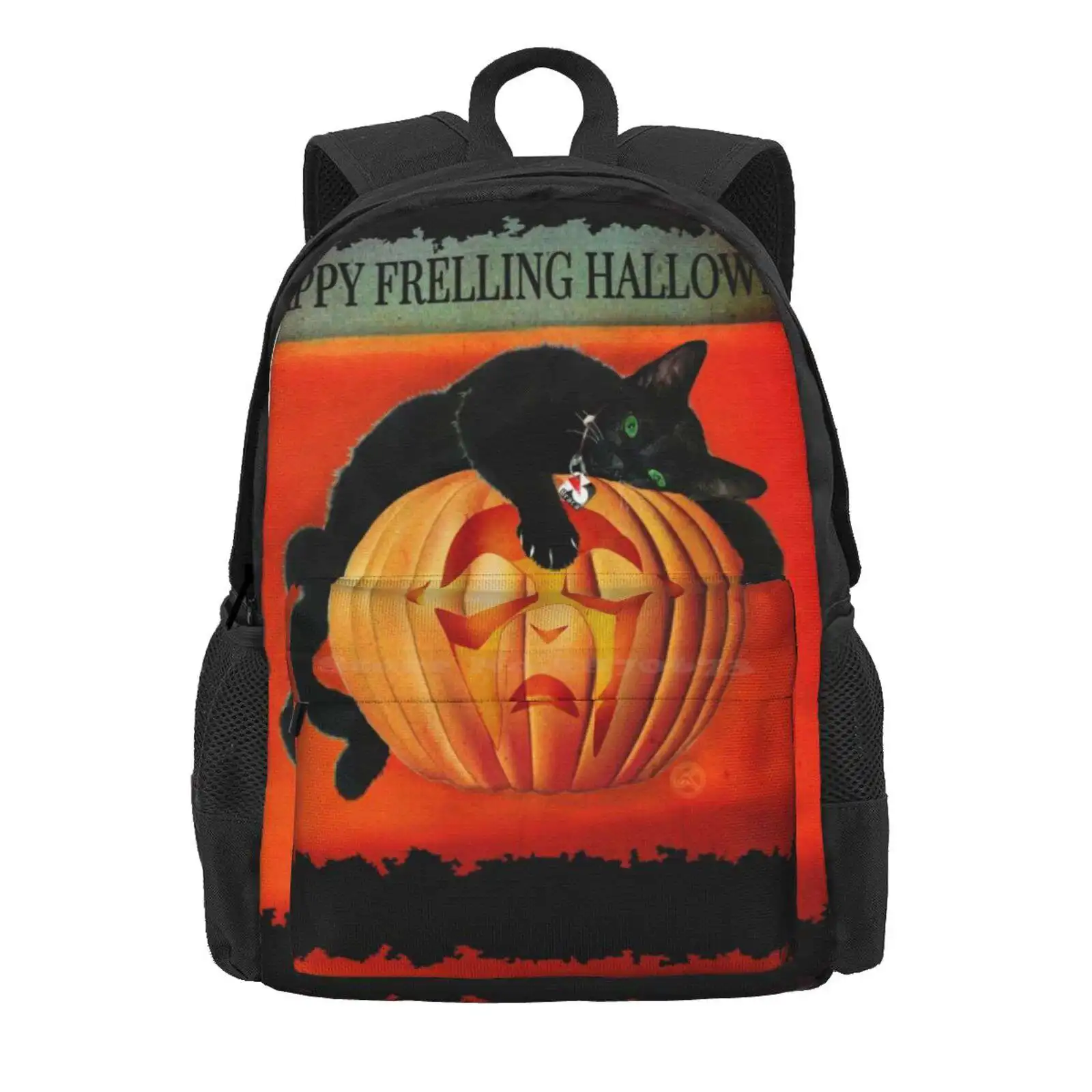 Happy Frelling Halloween Hot Sale Schoolbag Backpack Fashion Bags Farscape Halloween Cat Pumpkin