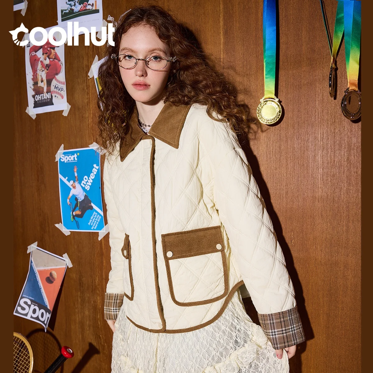 

COOLHUT Women's Diamond Quilted Puffer Jacket Winter Coat Color Block Slim Fit Short Length for Petite Trendy Casual Outerwear