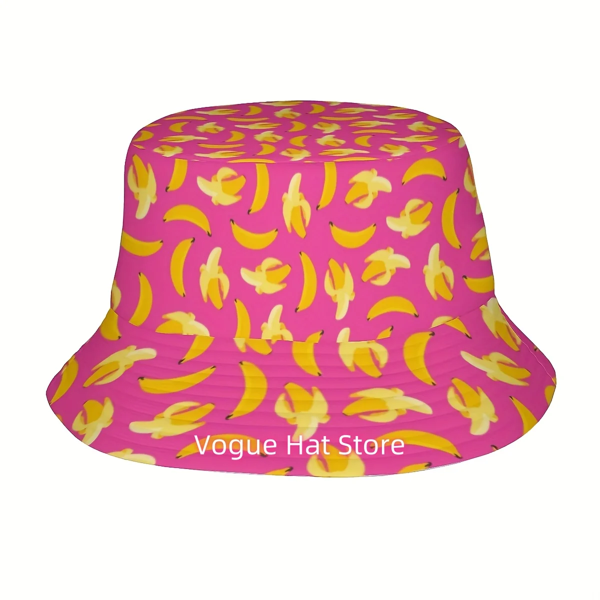 1pc Funky Banana Print Fisherman Hat - Pink Background with Seamless Pattern, Unisex Summer Sun Hat for Outdoor Beach Golf Fishi