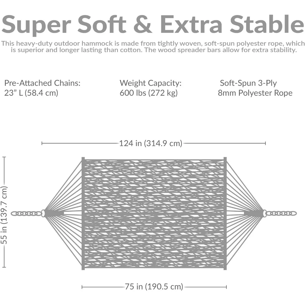 أرجوحة مزدوجة من حبل البوليستر الناعم للخارج - أرجوحة كبيرة جدًا بسعة وزن 600 رطل - موكا #6