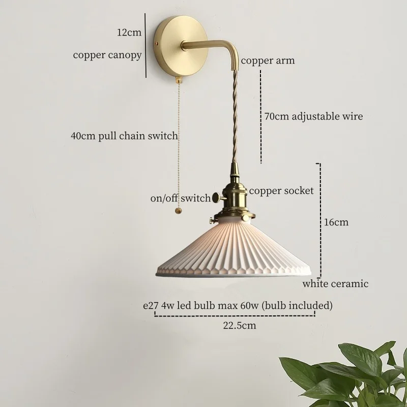Lampy ścienne LED w stylu nordyckim, nowoczesne, miedziane ramię, biała ceramika, regulowane, do kuchni, salonu, lampara pared