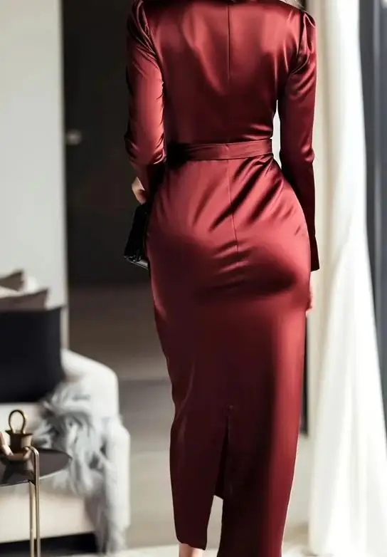 Womens Dresses 2025 Autumn Long Sleeved Dress with V-Neck and Waist Cinching, Slimming and Elegant Dress for Women