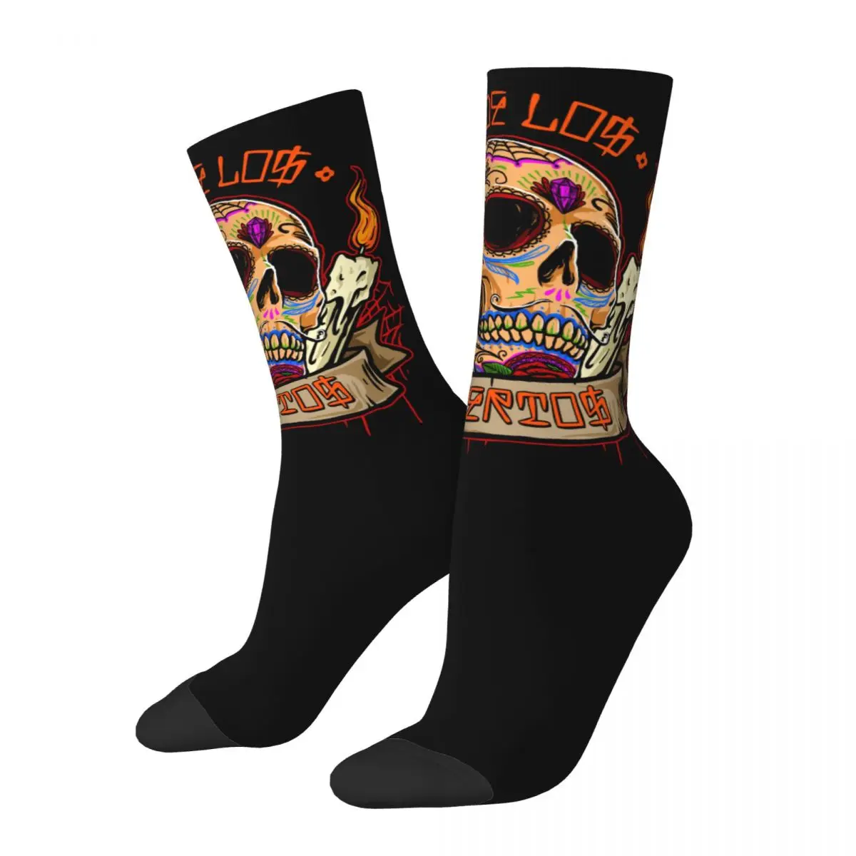 Crazy Sock for Men Dia De Los Muertos Skull Hip Hop Harajuku Mexico Sugar Skull Happy Pattern Printed Boys Crew Sock Casual Gift