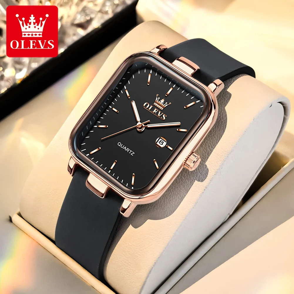 OLEVS Luxusuhr für Damen, rechteckiges Zifferblatt, wasserdicht, Kalender, hochwertige Damenuhr, Quarz-Damenuhren, elegant