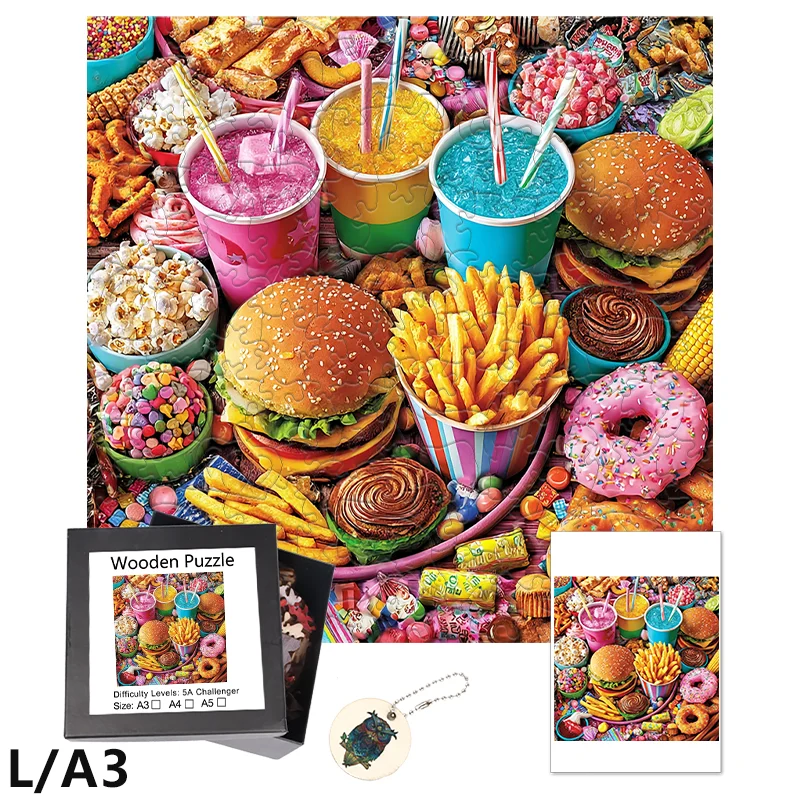 

Combination food wooden jigsaw puzzle, casual and stress-relieving jigsaw puzzle toy, the best choice for food lovers