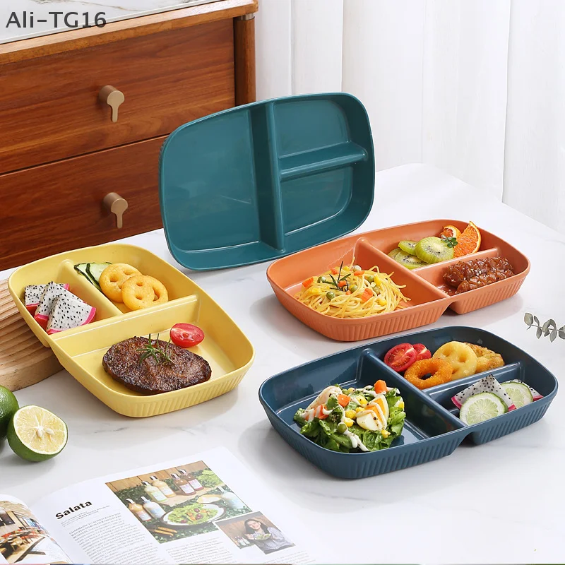1pc Divided Dish Diet Reusable Dinner Plate Kitchen Dinnerware Portion Plates For Adults 3 Compartments Microwave Safe