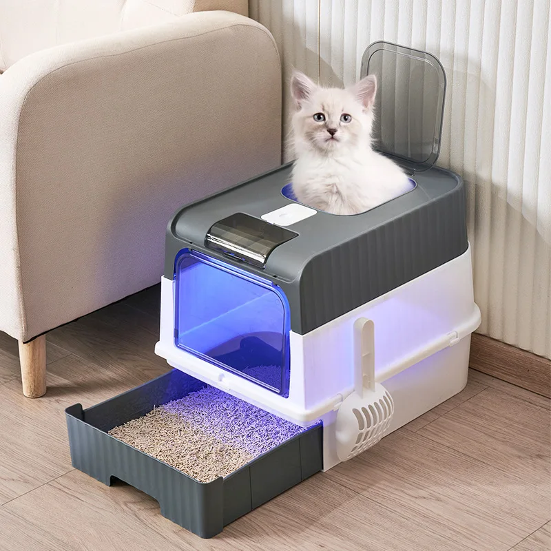 Newest OEM/ODM Large Capacity Storagel Portable Luxury UV sterilization Cat Litter Box Pet Toilet Cat Sandbox