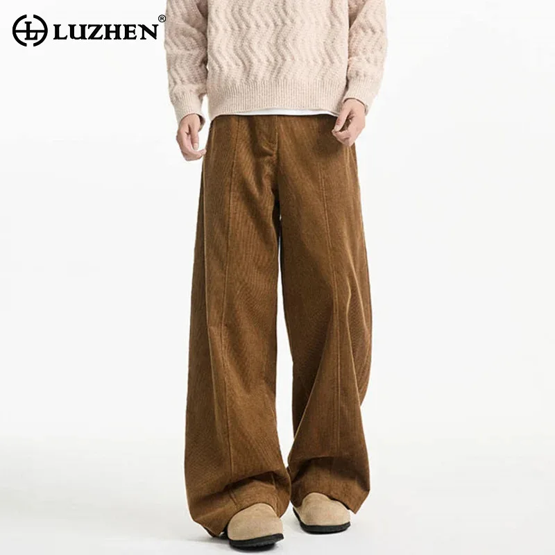 

LUZHEN Corduroy Trousers Quality Solid Straight Tube Color High Men's 2025 Autumn Fashion Loose Simple Casual Pants Male JY7152