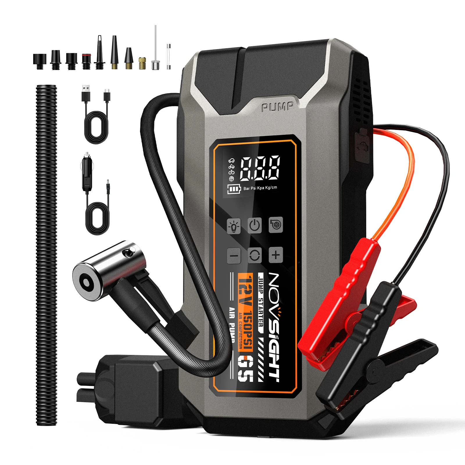 

NOVSIGHT Car Jump Starter, 6000A 12V Emergency Car Battery Jump Starter, 5 Functions In 1, For 12L Gas and 10L Diesel