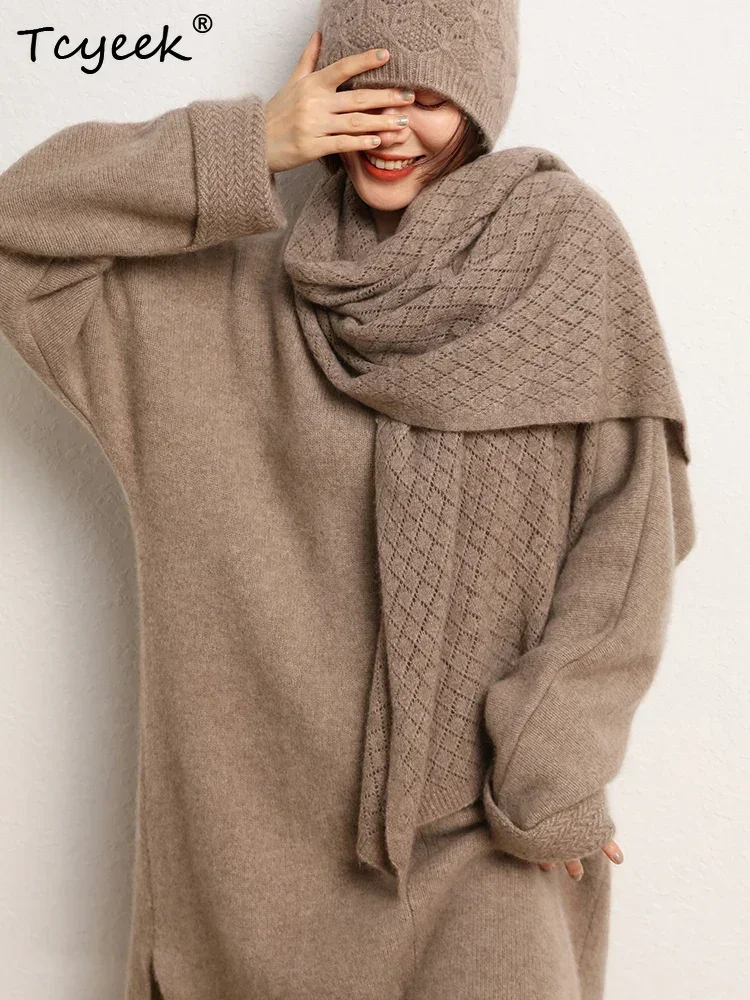 Versatile Scarves Autumn Winter Shawl 100% Cashmere Scarf Stole Warm Women Scarf Elegant Female Sunscreen Cloak Hollow Out Knit