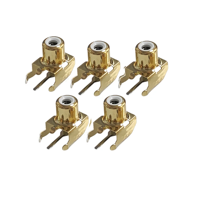 5PCS 90Degree Golden RCA Female Stereo Audio Jack AV Audio Input Socket Connector One Hole RCA-103