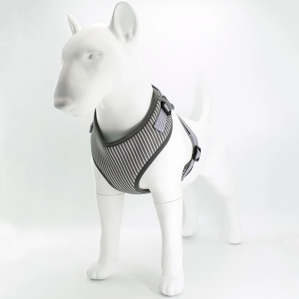 Collarlogo Adjustable Pet Dog Collar Durable Soft Cute Creative Gray Striped Design Leash Neoprene Harness Poop Bag Dispenser