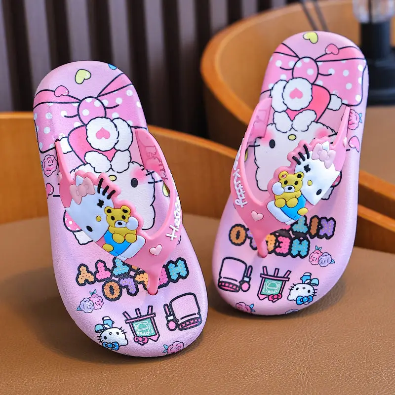 Hello Kitty Girls Slippers Anime Cartoon Sanrio Flip Flops Student Summer Girls Sandals Female Soft Soles Non Slip Slippers Gift