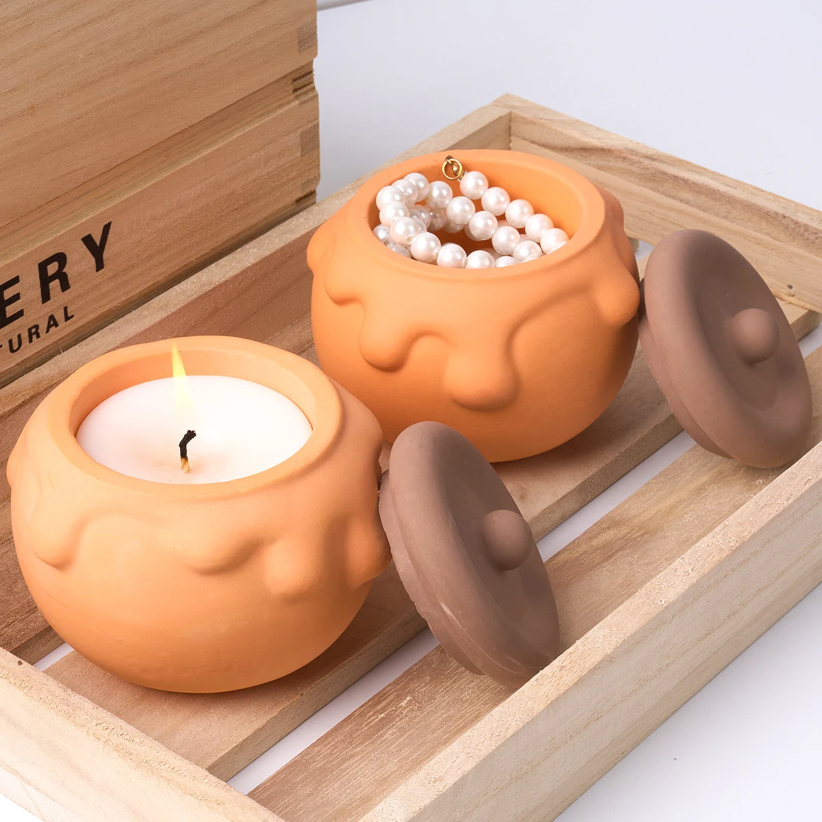 Honey Jar Silicone Mold DIY with Lid Candle Cup Vessel Storage Box Plaster Molds Resin Succulent Flowerpot Crafts Making Mould