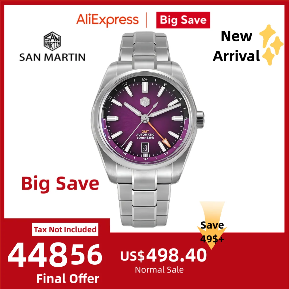 

San Martin 39mm JianZhan Dial Miyota 9075 True GMT Watch Men Mechanical Automatic 6H Date BGW-X1 Waterproof 10Bar Swim SN0144BGX