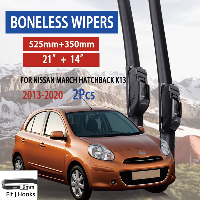 For Nissan March Hatchback K13 2013-2020 Car Wiper U-type Soft Rubber Boneless Wiper HD Quiet Durable Automotive Wiper 21\