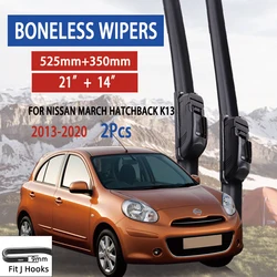 For Nissan March Hatchback K13 2013-2020 Car Wiper U-type Soft Rubber Boneless Wiper HD Quiet Durable Automotive Wiper 21