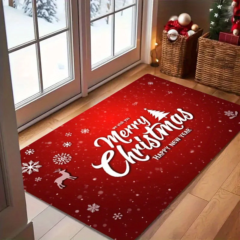 Christmas New Year Doormat Snowflake Reindeer Gift Firework Candy Cane Bauble Print Floor Mat Front Door Entryway Indoor Home