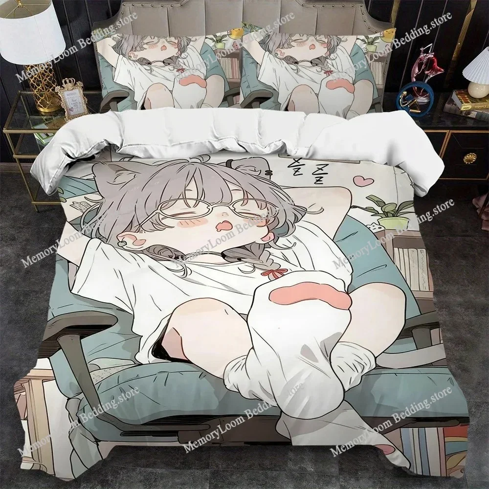 

Kawaii Anime Girl Duvet Cover Set Home Style Bedding Soft Laundry Cotton Bed Student Dormitory Gift Home Textileextile963