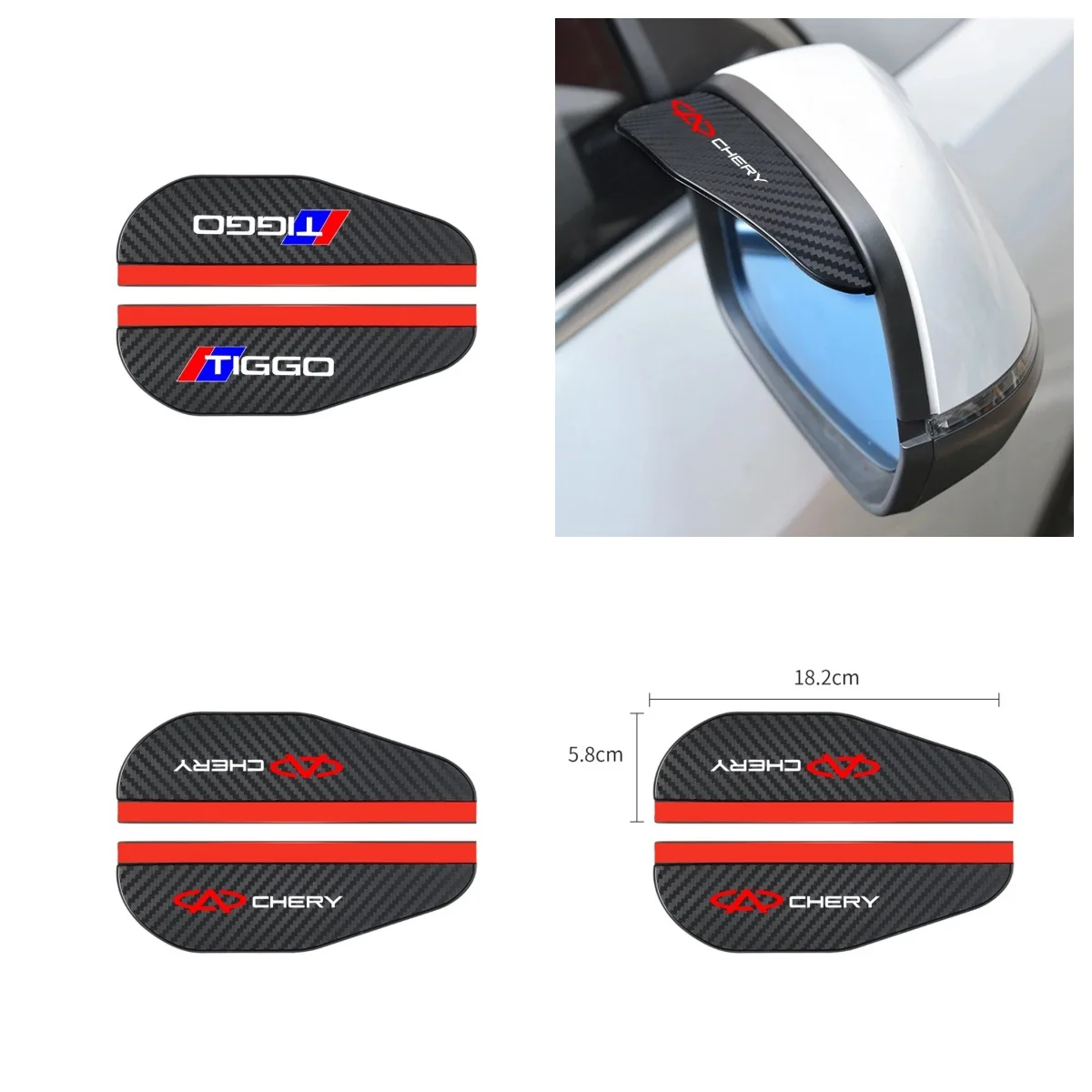 2Pcs Rearview Mirror Rain Eyebrow For Chery Tiggo7 Tiggo8 Pro Omoda C5 Jaecoo J7 Carbon Fiber Rain‑Shield Visor Car Exterior Acc