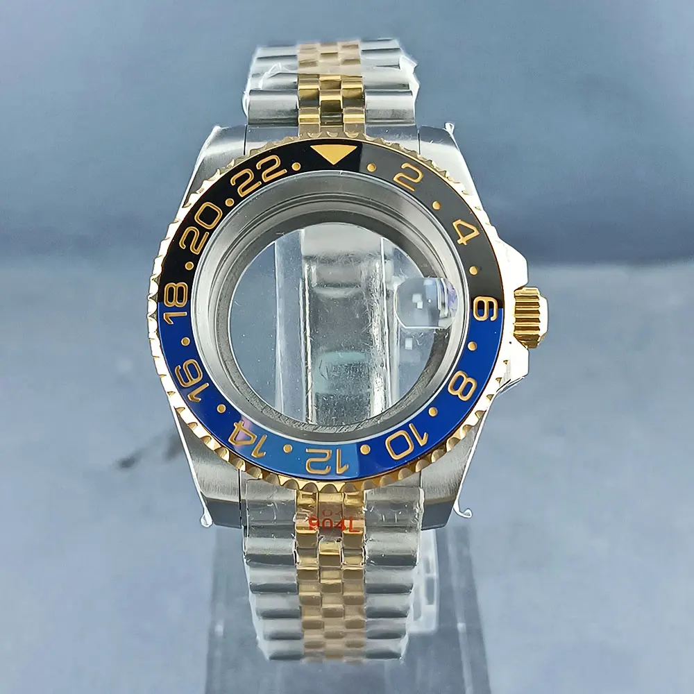 

40MM Open Back Cover Watch Case Jubilee Strap Ceramic bezel Case fit NH34 NH35 Movement Sapphire Glass Cyclops Giant Case