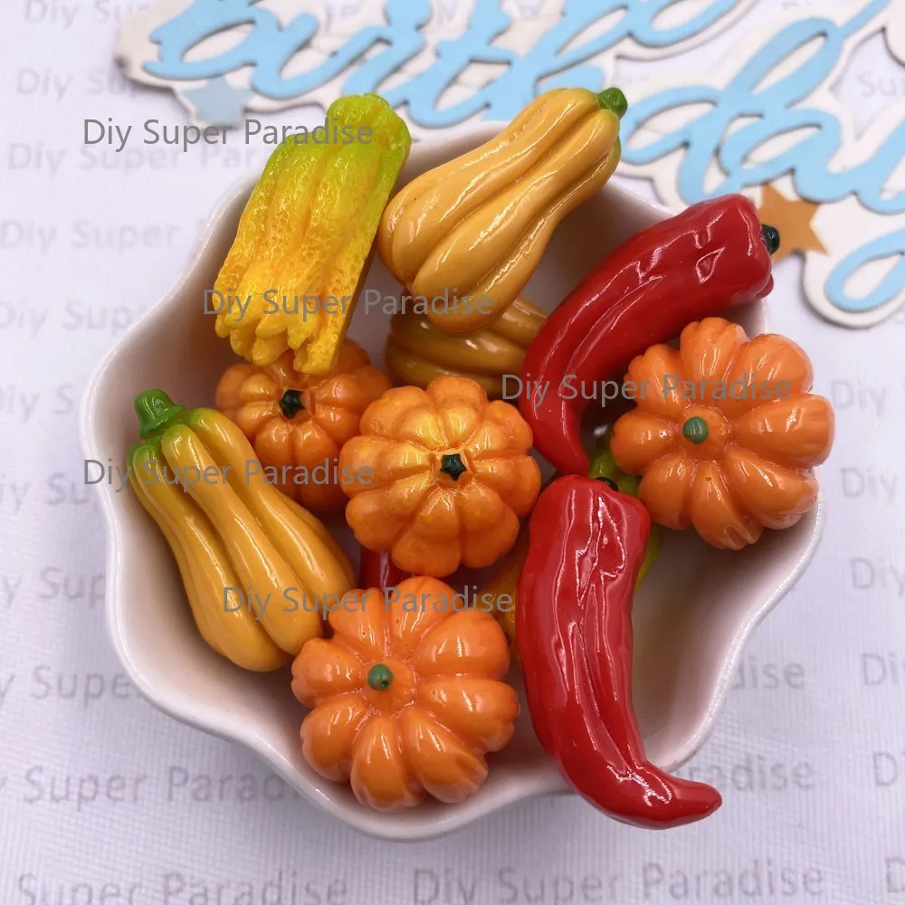 8PCS Resin Kawaii Colorful 3D Pumpkin Red Pepper Figurine Flat back Stone Cartoon Christmas Scrapbook DIY Halloween Decor Crafts