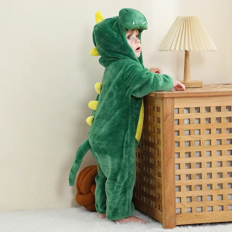 Cute Lion Costume with Tail Baby Animal Bodysuit  Pajamas Flannel Hooded Zipper Pajamas Loungewear Holiday Party Costume