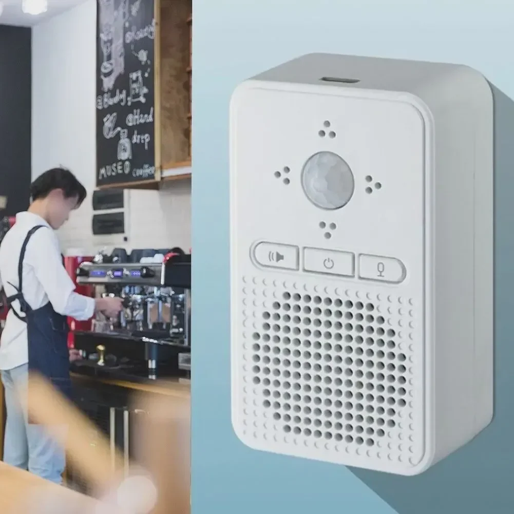 Voice Enabled Wireless Doorbell For Store Entrance 300m Signal Coverage 20 Tones 82dB Sound Level 84x51x38mm White