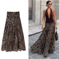 Ruffles Pleated Long Skirts For Women Fashion 2025 New Vintage Printed Midi Skirt High Street Casual Chic Party Skirts
