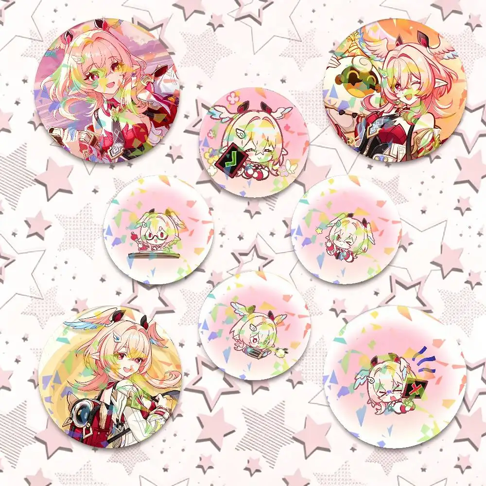 Linnea Game Genshin Impact Cute Anime Girl Round Badge Lapel Pins for Backpacks Briefcase Laser Brooch Clothes Gifts
