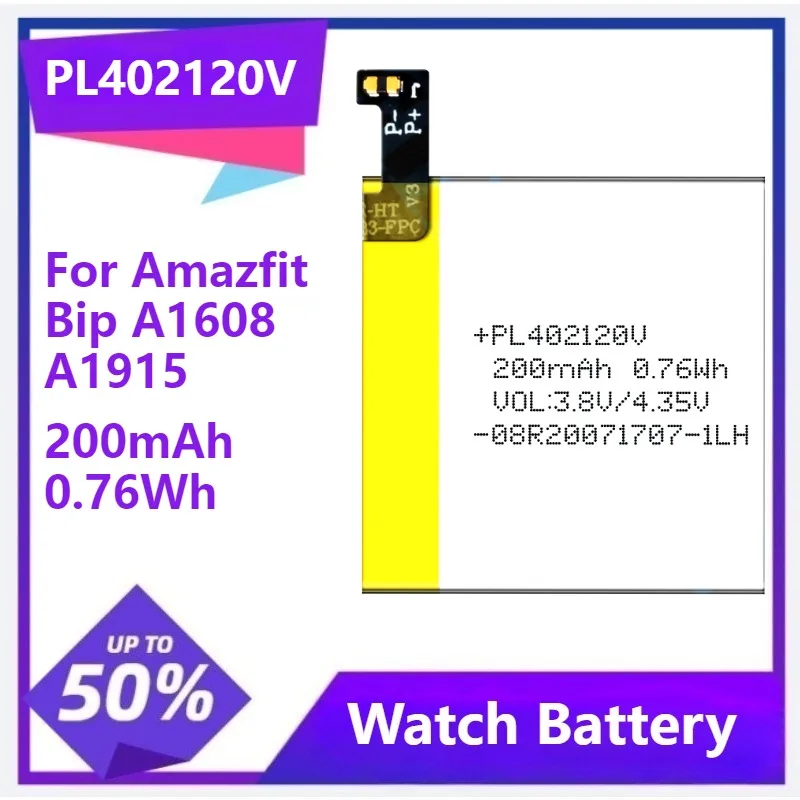 

PL402120V Watch Battery Replacement Rechargeable Polymer Lithium Ion Battery for Amazfit Bip A1608 A1915 200mAh 0.76Wh