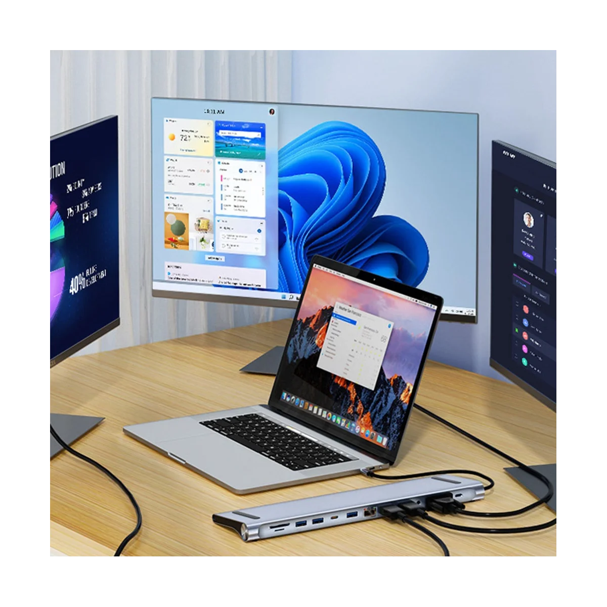 Airies USB C 12 en 1 Adaptateur USB C avec 4K -Compatible VGA USB-C 3 Gigabit Ethernet Audio SD/TF pour