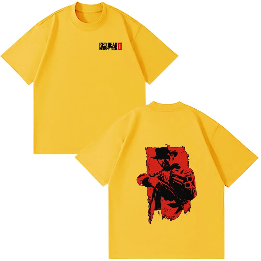 الأحمر الميت الفداء 2 لعبة الجرافيك تي شيرت ملابس للرجال عالية الجودة موضة تي شيرت زوجين س الرقبة القطن قصير الأكمام التي شيرت