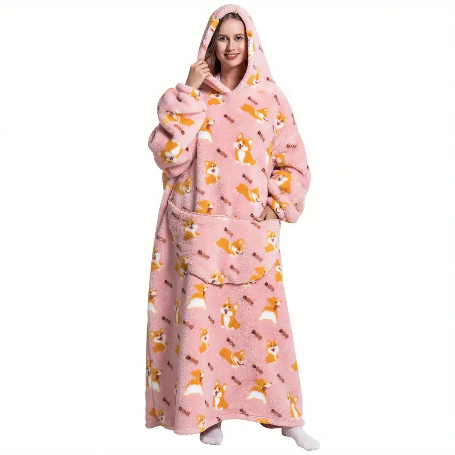 1 Pc Oversized Wearable Blanket Hoodie Warm And Comfortable Unisex Adult Giant Hoodie, Fluffy Wearable Hooded Sweatshirt