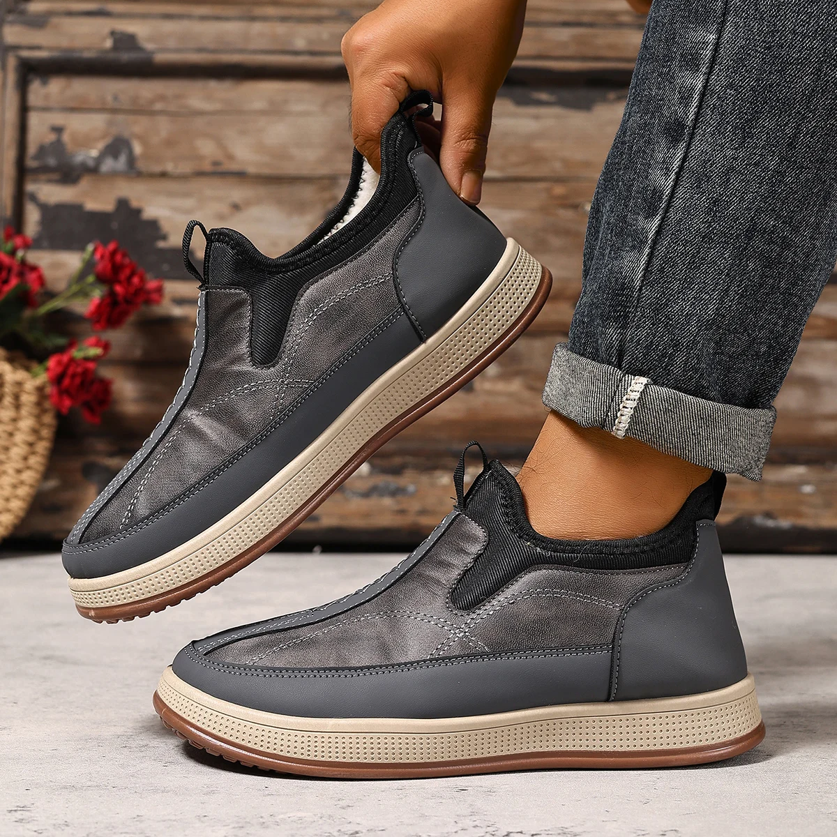 

2025 г., новые зимние мужские хлопковые туфли на флисовой подкладке с противоскользящей и прочной подошвой, морозостойкие и теплые, доставка мужской обуви