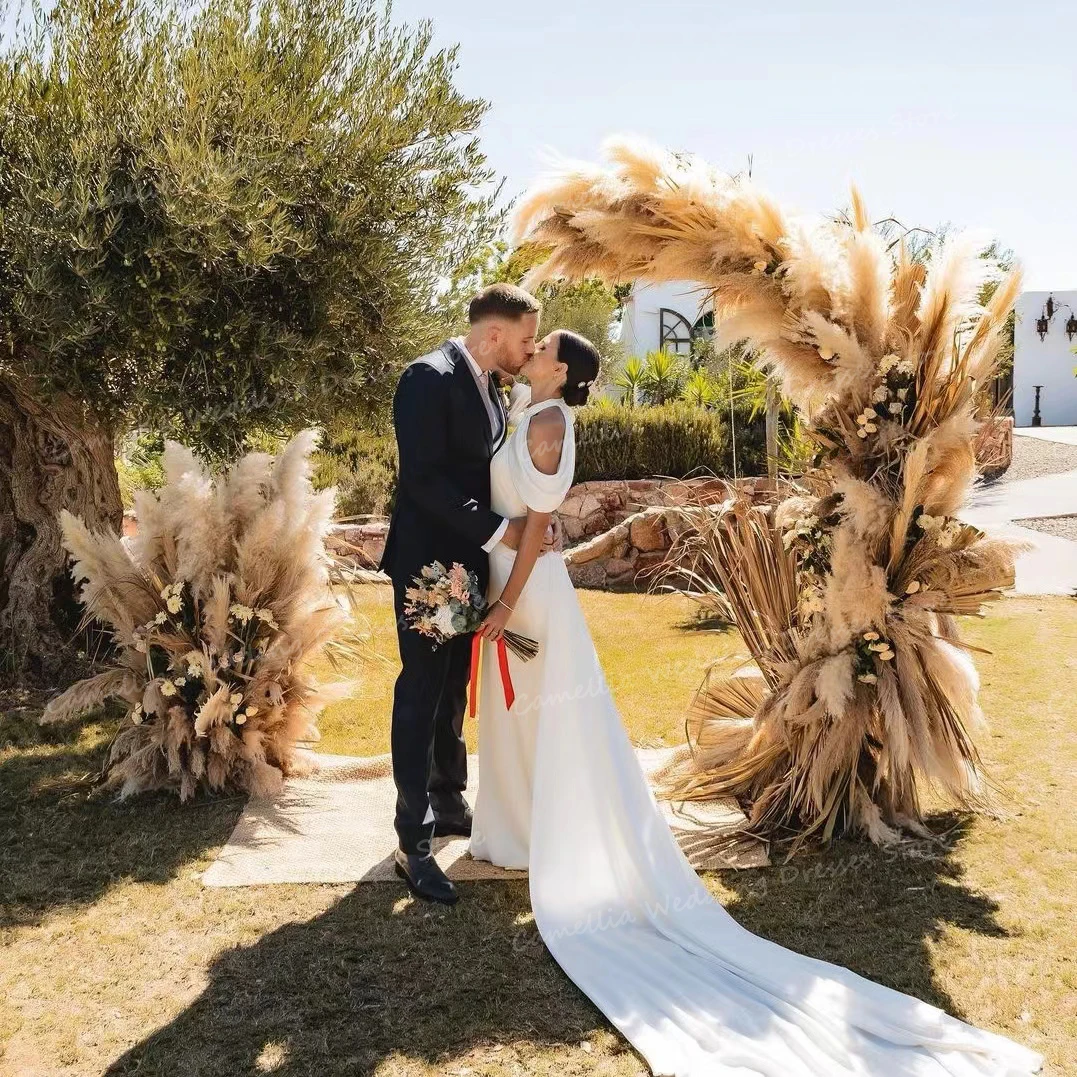 Semplici abiti da sposa con collo alto senza schienale sirena Sexy senza maniche abiti da sposa da donna con spalle scoperte formale Veatido Gala 2024