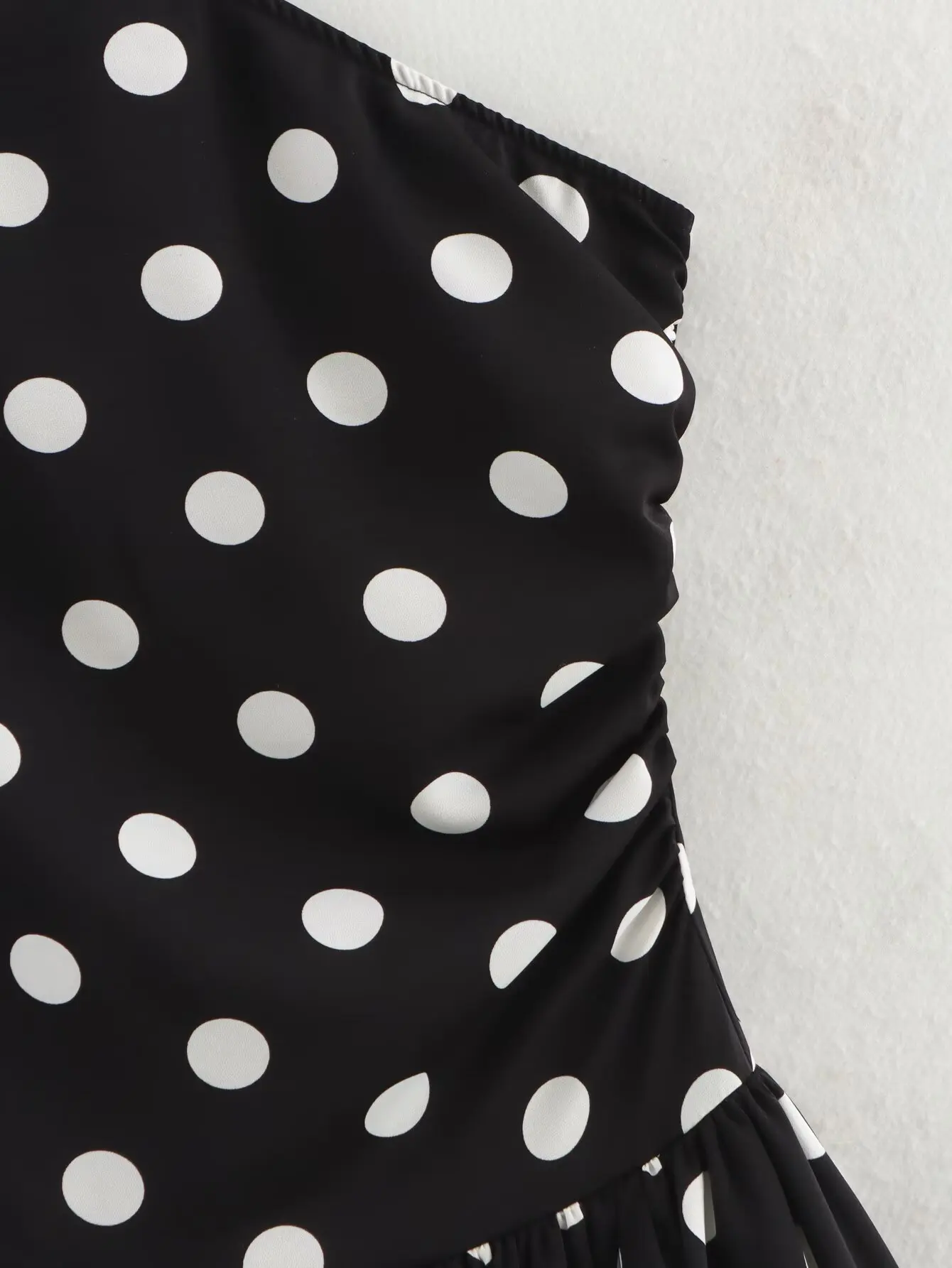 Zevity Women Fashion Single Shoulder Polka Dots Print Asymmetrical Slim Dress Female Hem Pleats Casual Party Vestidos DS9168 view 5