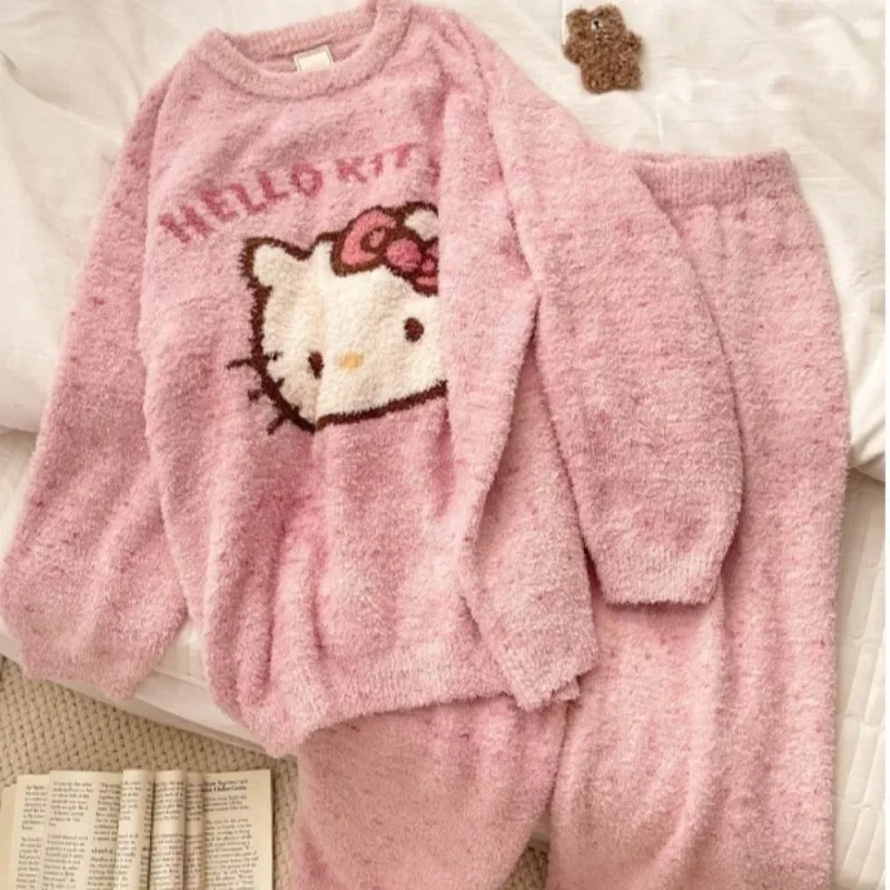 new Hello Kitty Pooh Bear sweet and cute pajama suit autumn and winter girls home casual tops pants home clothes lazy style