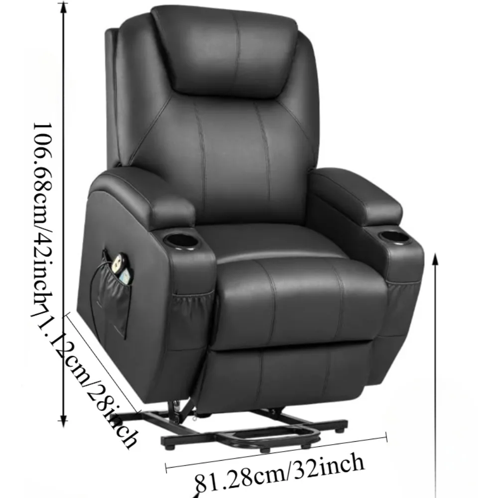 Fauteuil inclinable en cuir avec télécommande et fonction de massage, fauteuil de levage électrique, canapé de salon, noir, valide